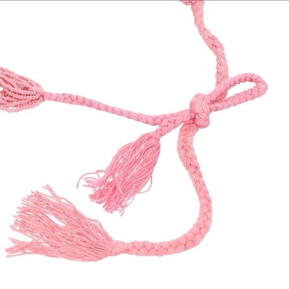 Coral & Beige ✦ Braided Beaded Necklace ✦ 19" Handcrafted Artisan Boho Jewelry - Picture 11 of 14